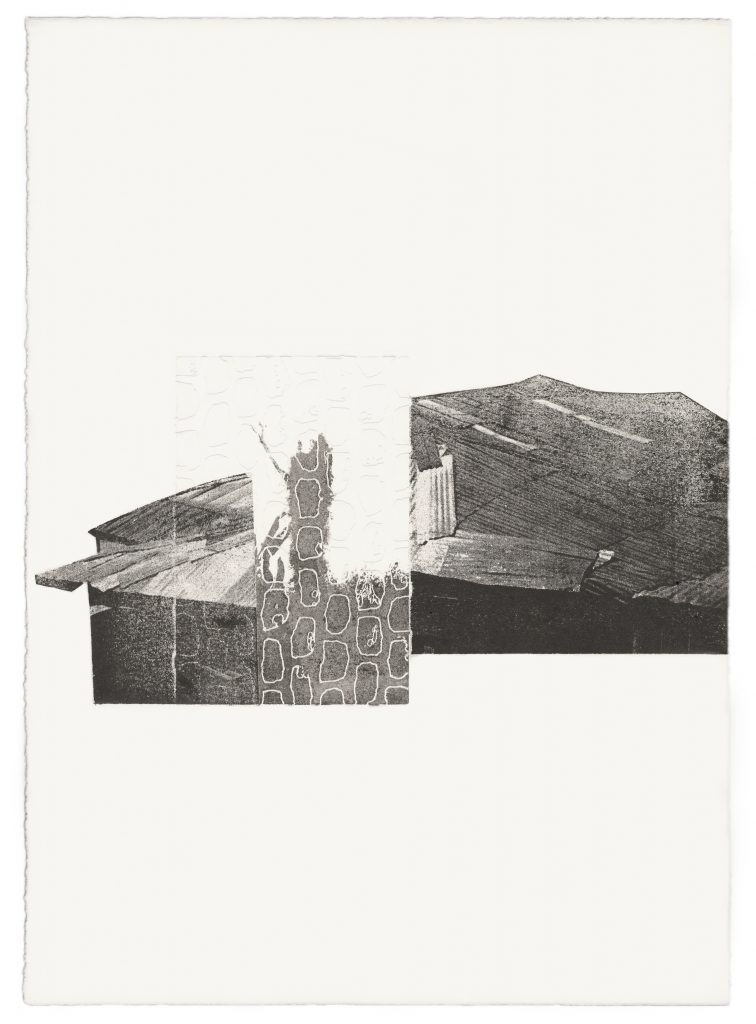 Nana Seeber, Cameroon compono, Papyrographie:Ätzradierung:Prägedruck auf Büttenpapier, 42 x 29,7 cm, 2022