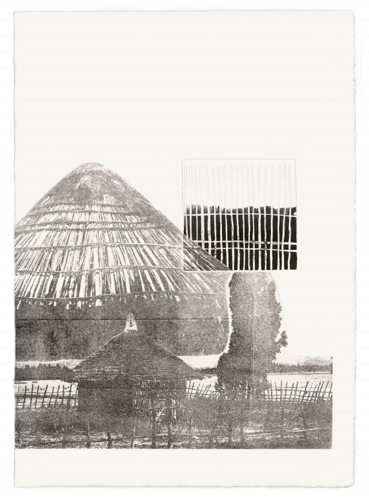 Nana Seeber, Cameroon compono, Papyrographie:Ätzradierung:Prägedruck auf Büttenpapier, 42 x 29,7 cm, 2022